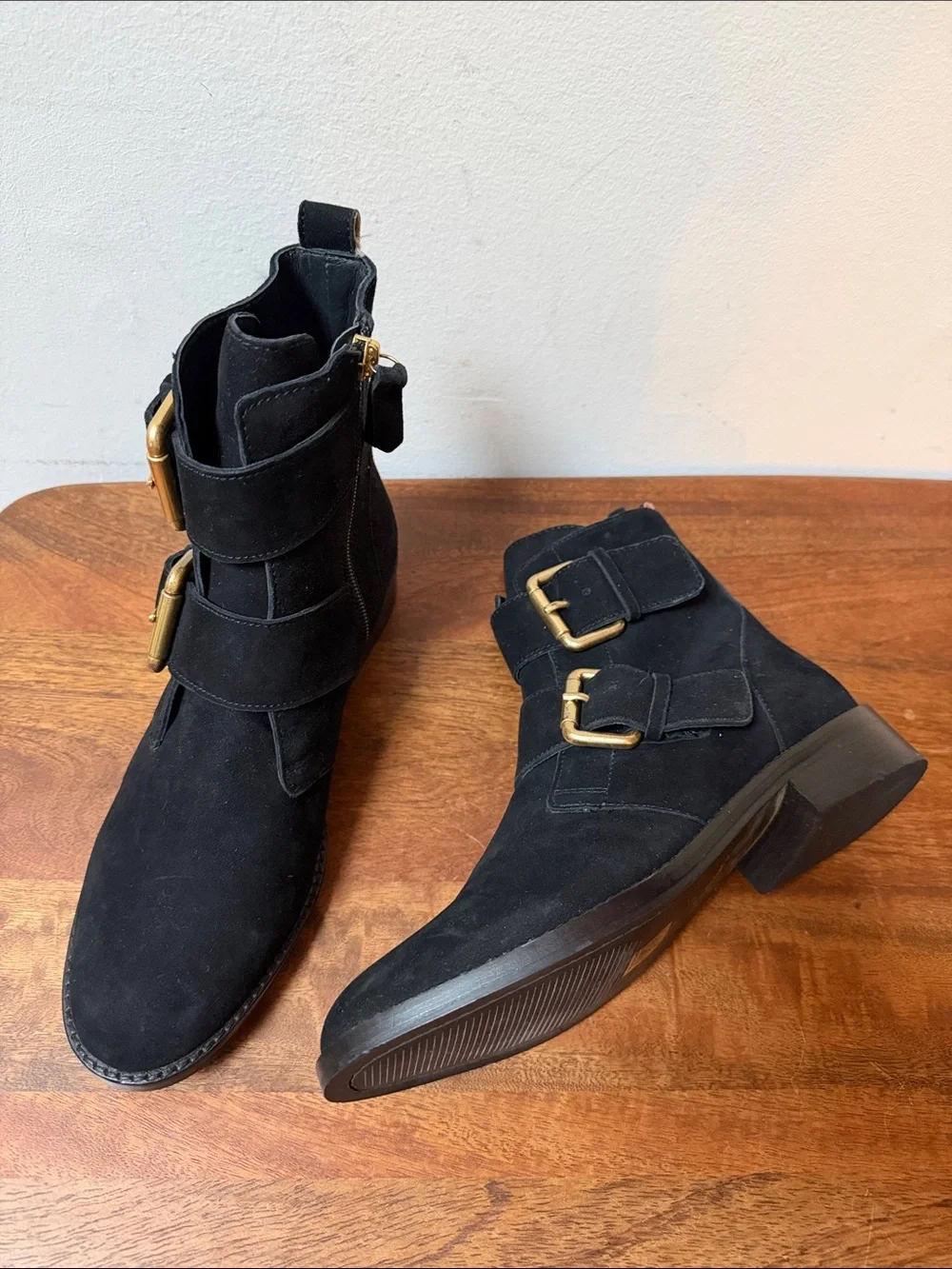 Boden Cavenham Black Suede Double Buckle Ankle Boots